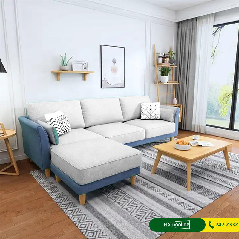 Sofa Set 3 Seater with Ottoman Blue Mix With Light Ash SFB0235