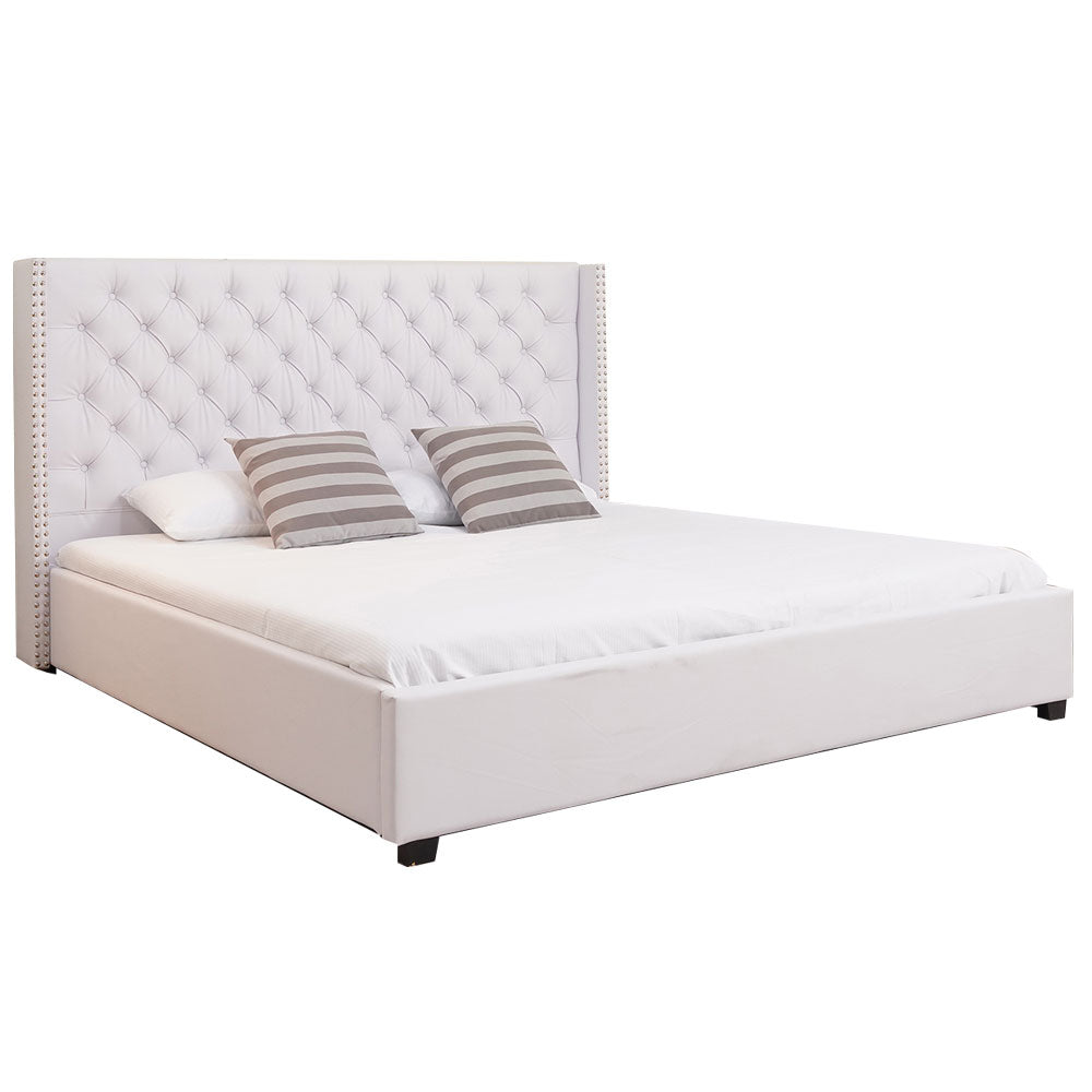 Bed (SSS-A225) Queen - White PU (152X190CM) storage bed with gas lift