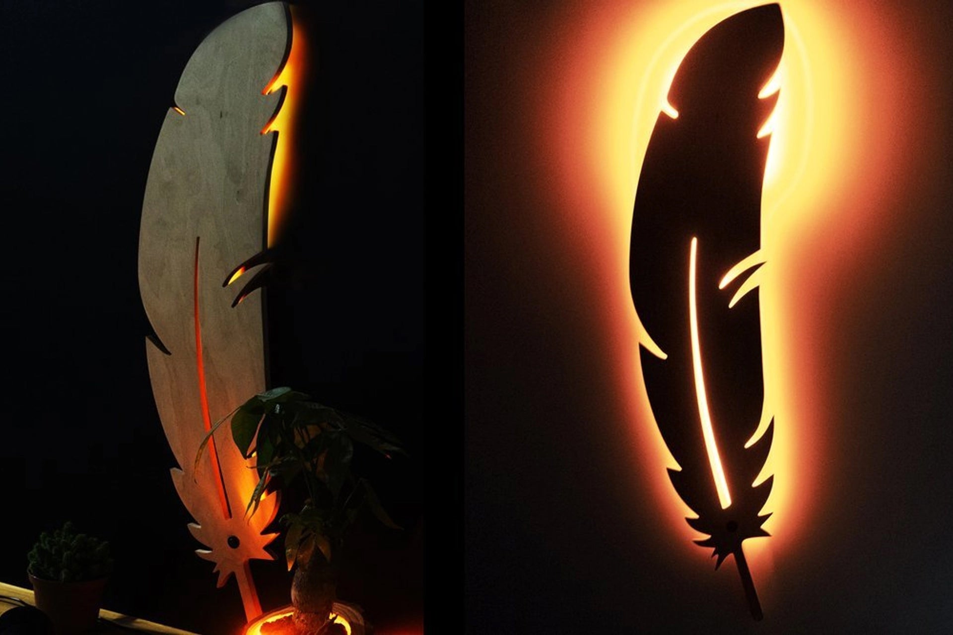 Yeni decorative feather shaped wall decor with light, large size (G04-131)