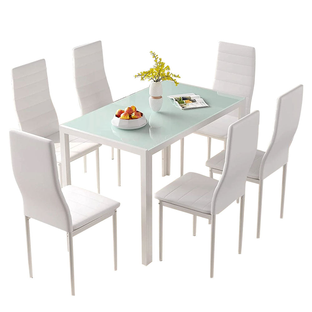 Dining set white 140x80CM 6 Chair + 1 Table
