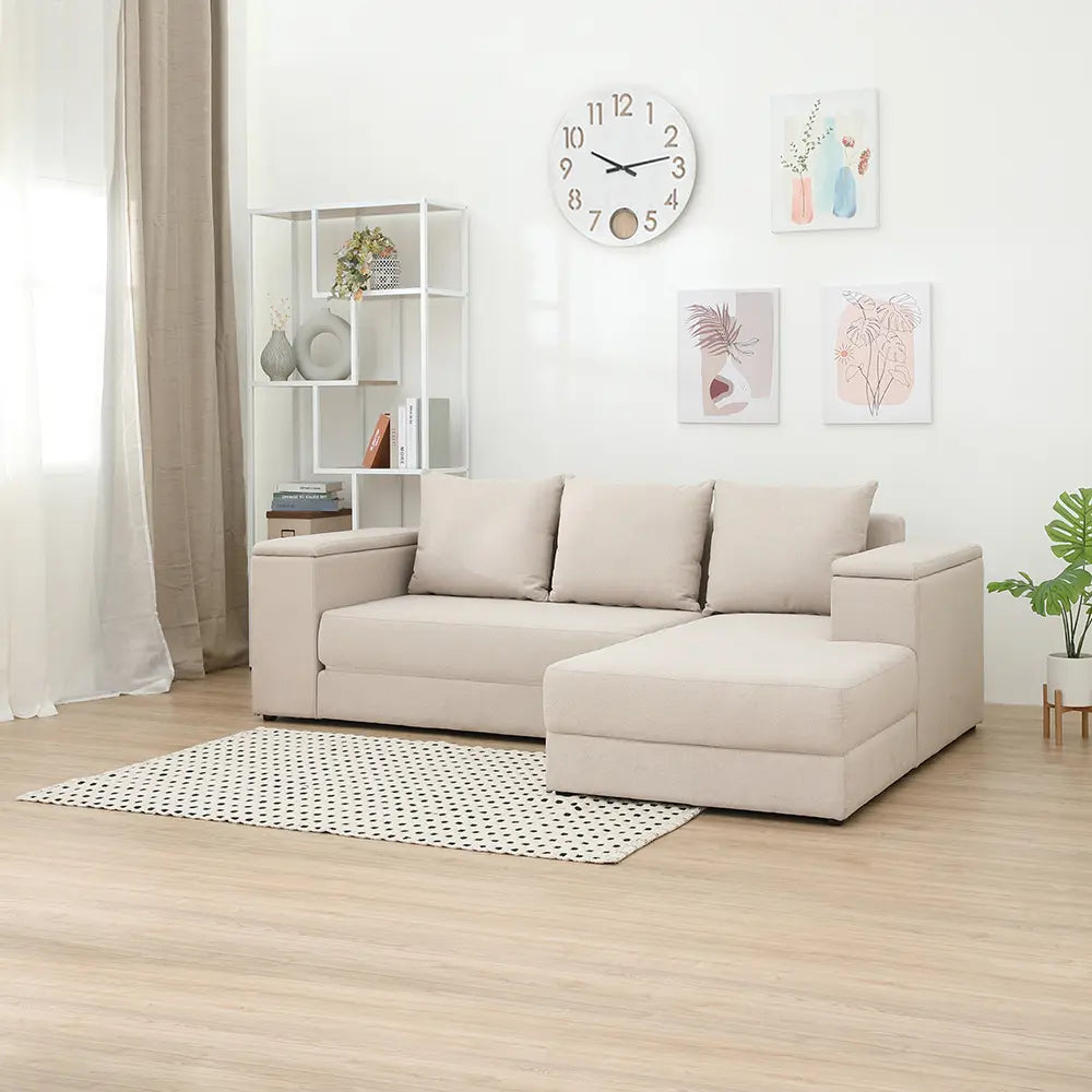 Steven l-shape sofa bed fabric (right) light brown