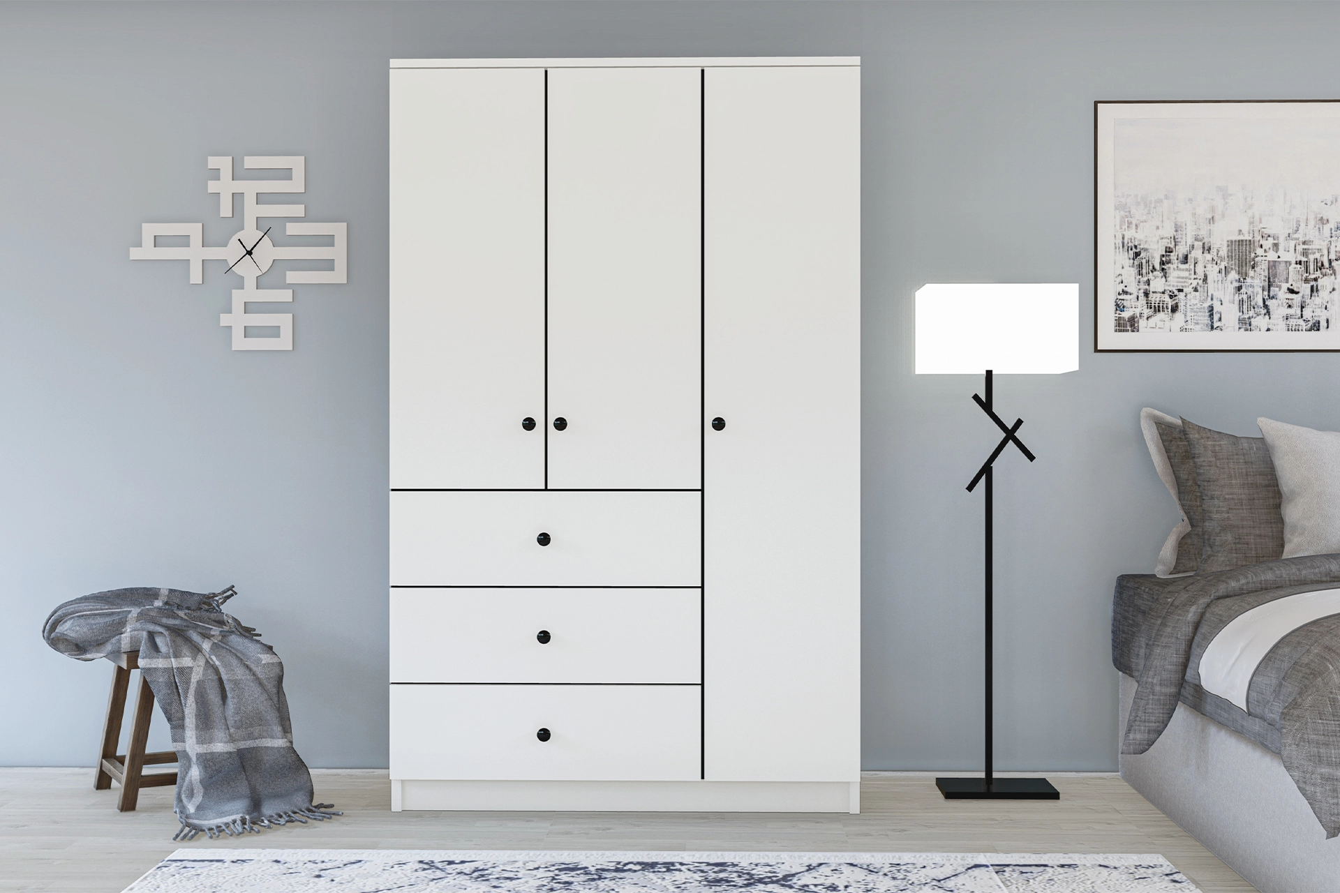 Wardrobe , 3 doors with 3 drawers (MF5-300) / made in eu