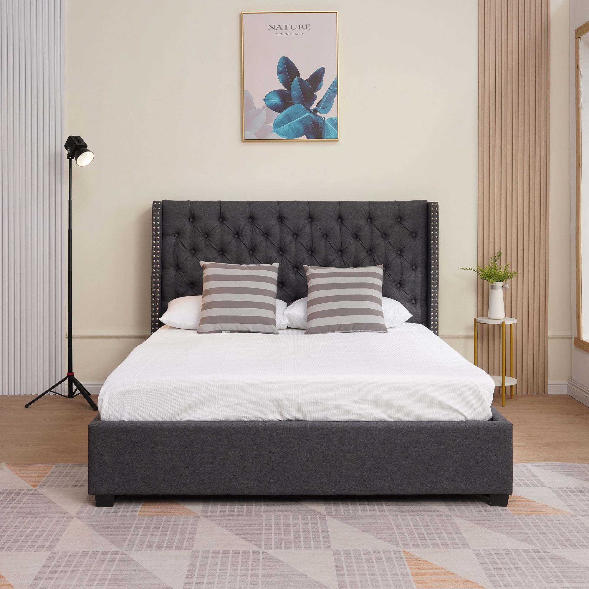 Bed (SSS-A225) King - Grey Fabric  (180X200CM) storage bed with gas lift