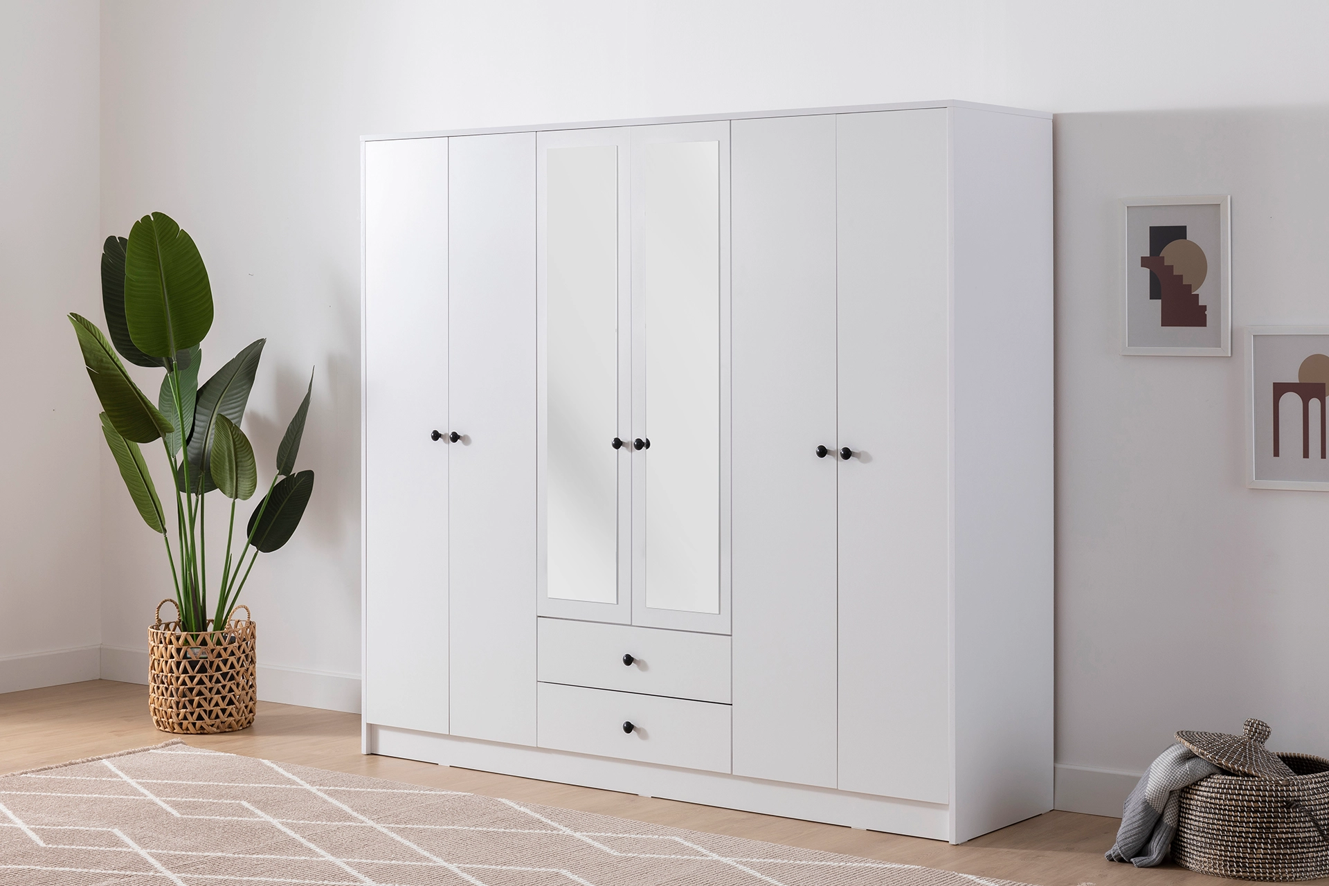 Mirror Wardrobe, 6 Doors with  2 Drawer (MF5-298) / made in eu