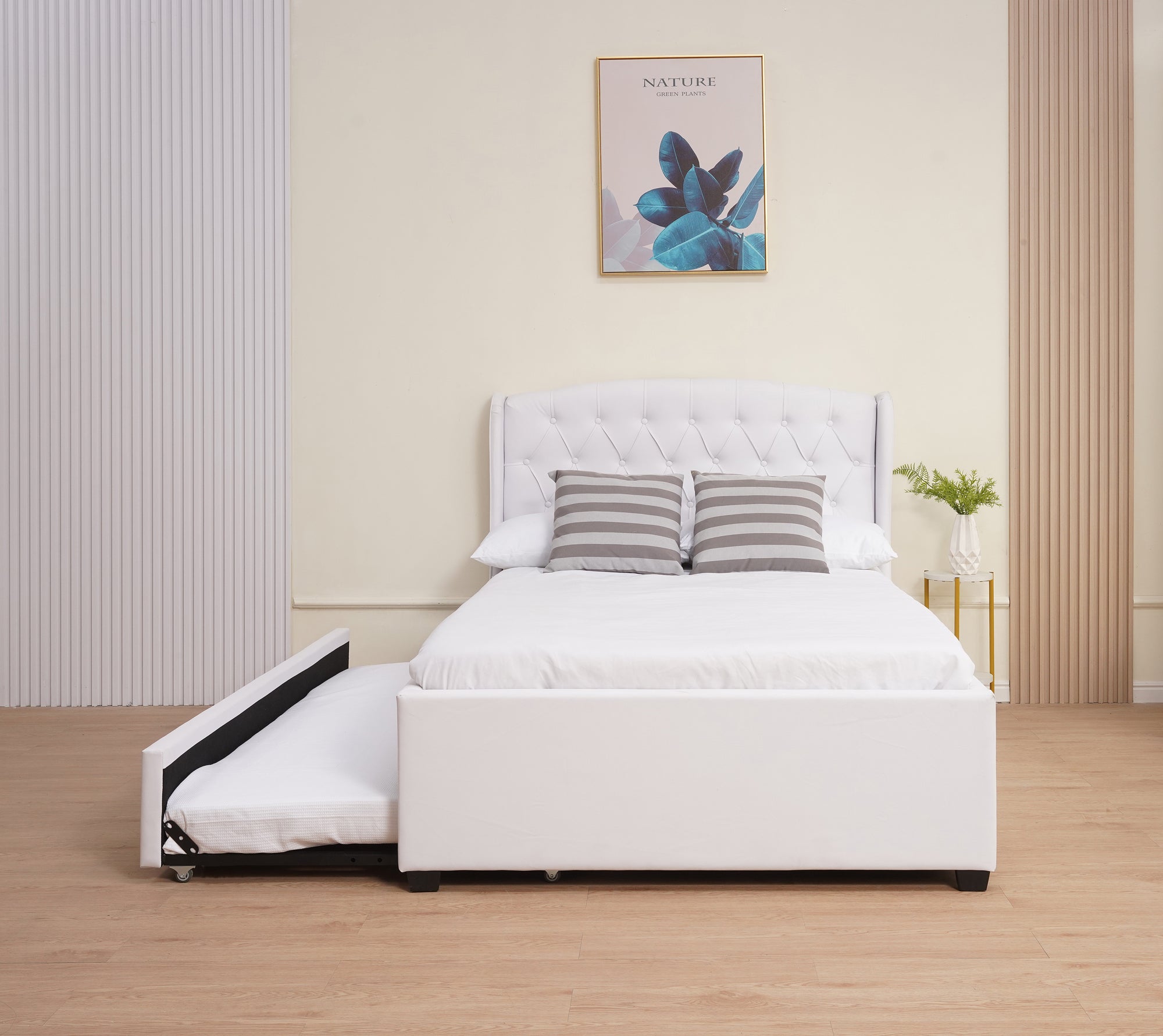 Bed Pull-Out (SSS-A315) Double + Single - White PU, Top (Double Bed 120x200cm - Down Bed Single 90x190CM)