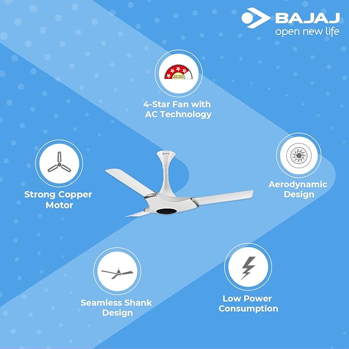 BAJAJ GLOSSY WHITE CEILING FAN 1200MM - ESPERANZA  48'' (130048)