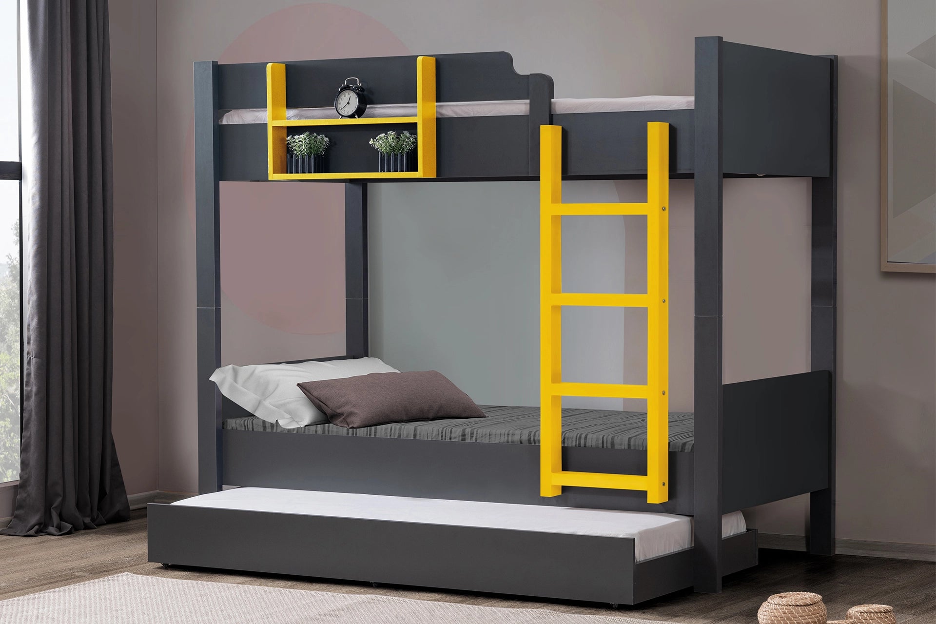 Asya bunk bed with puppy, anthracite yellow, 90X190 (OA3-8312) / made in eu