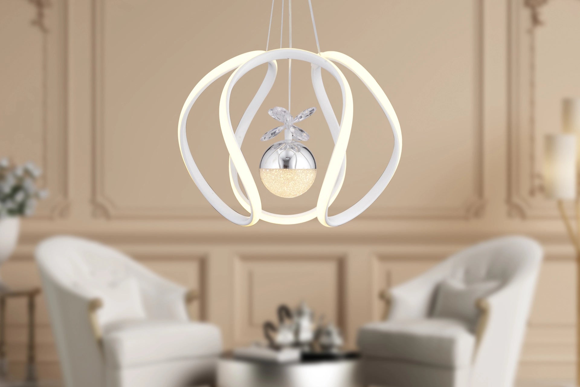 Leroy single 3 colored led chandelier, white chrome LQ3-3991