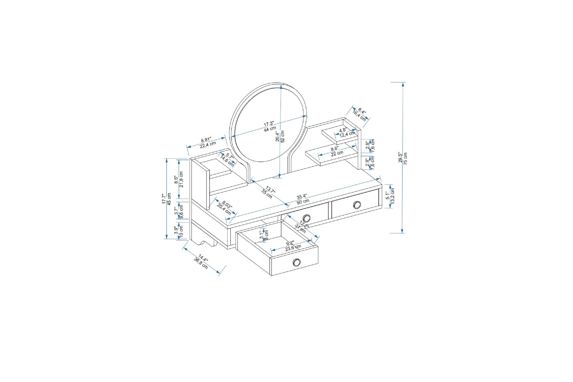 Arnetti̇ poli̇na makeup table, white (TT3-885) / made in eu