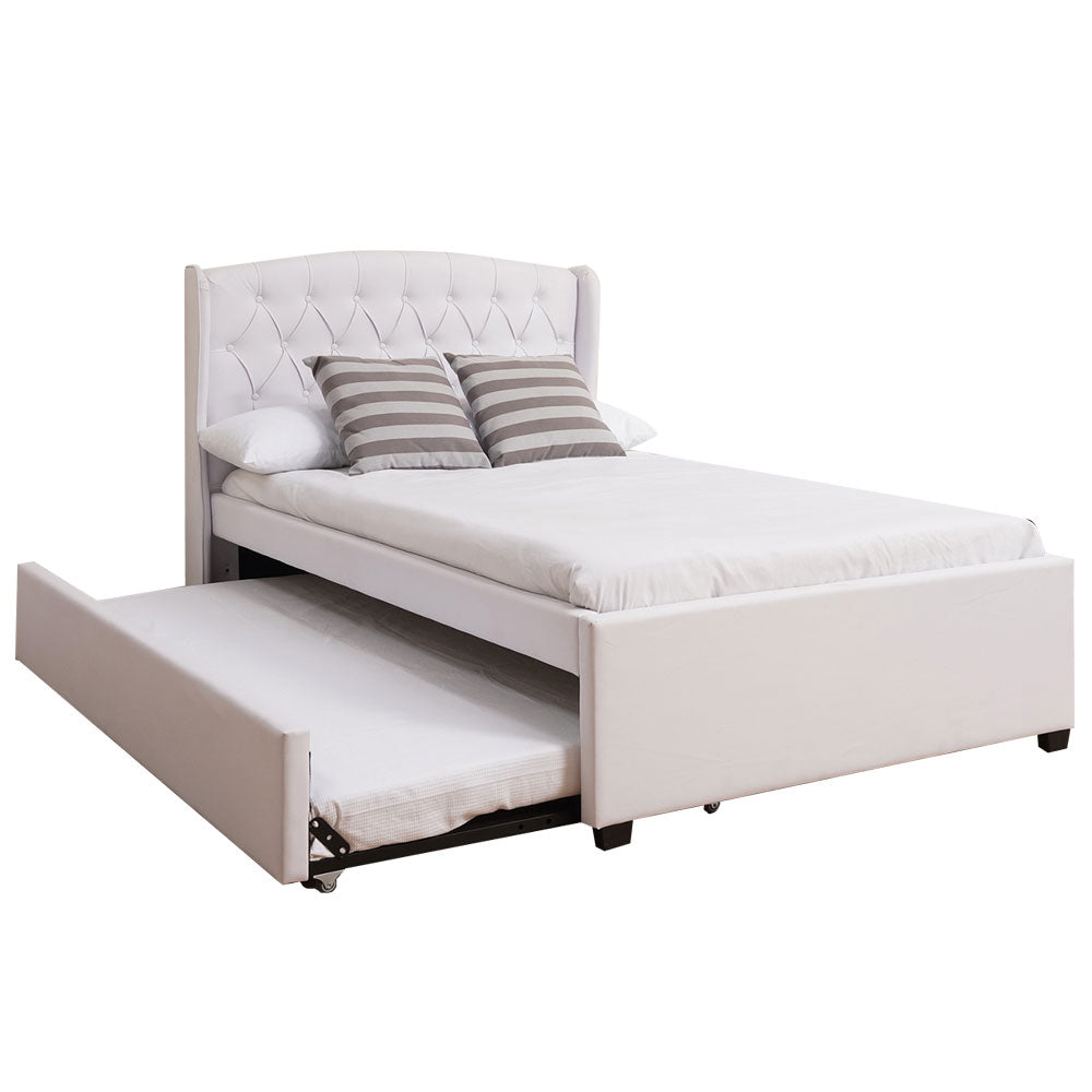 Bed Pull-Out (SSS-A315) Double + Single - White PU, Top (Double Bed 120x200cm - Down Bed Single 90x190CM)