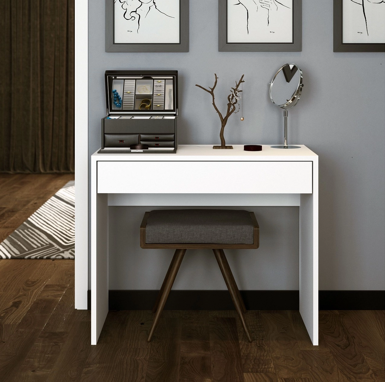 Novella mode make-up table with drawers, white (QM4-121)