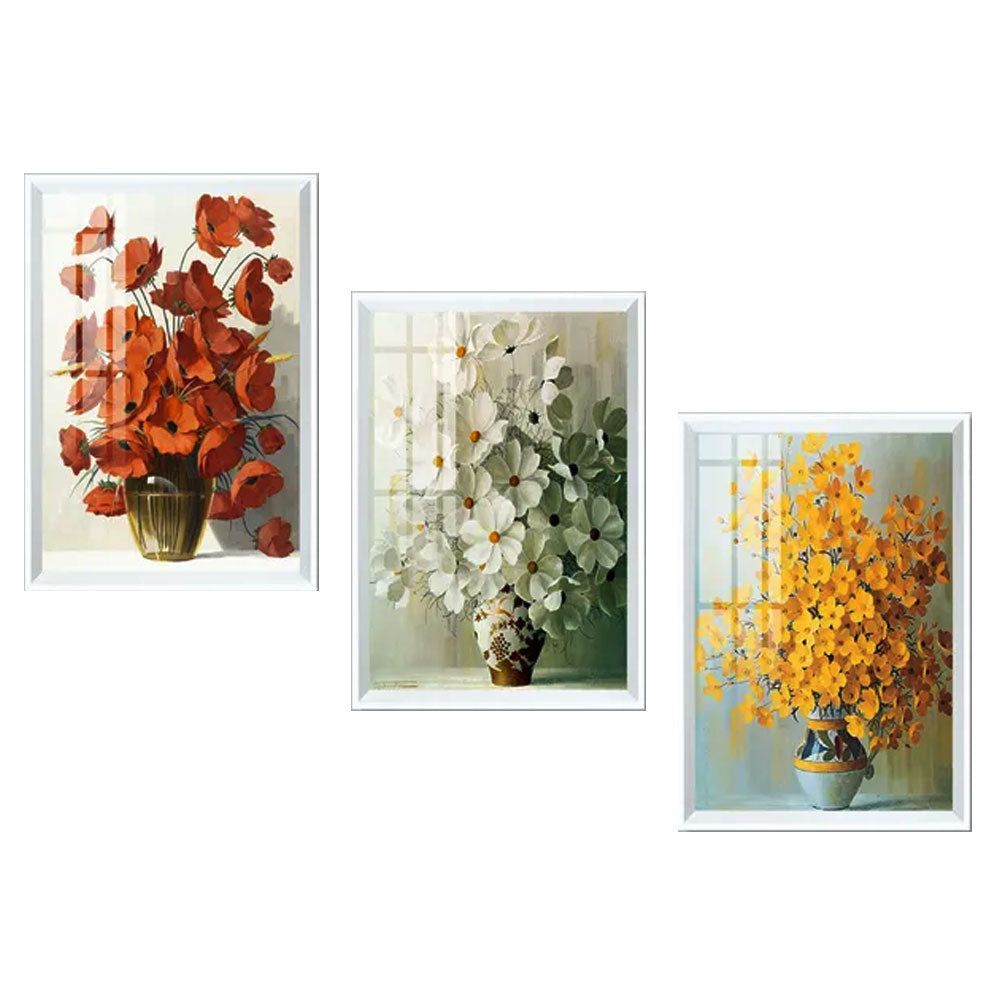 Flowers in a vase painting set, white frame, 33x48 (CR4-608)