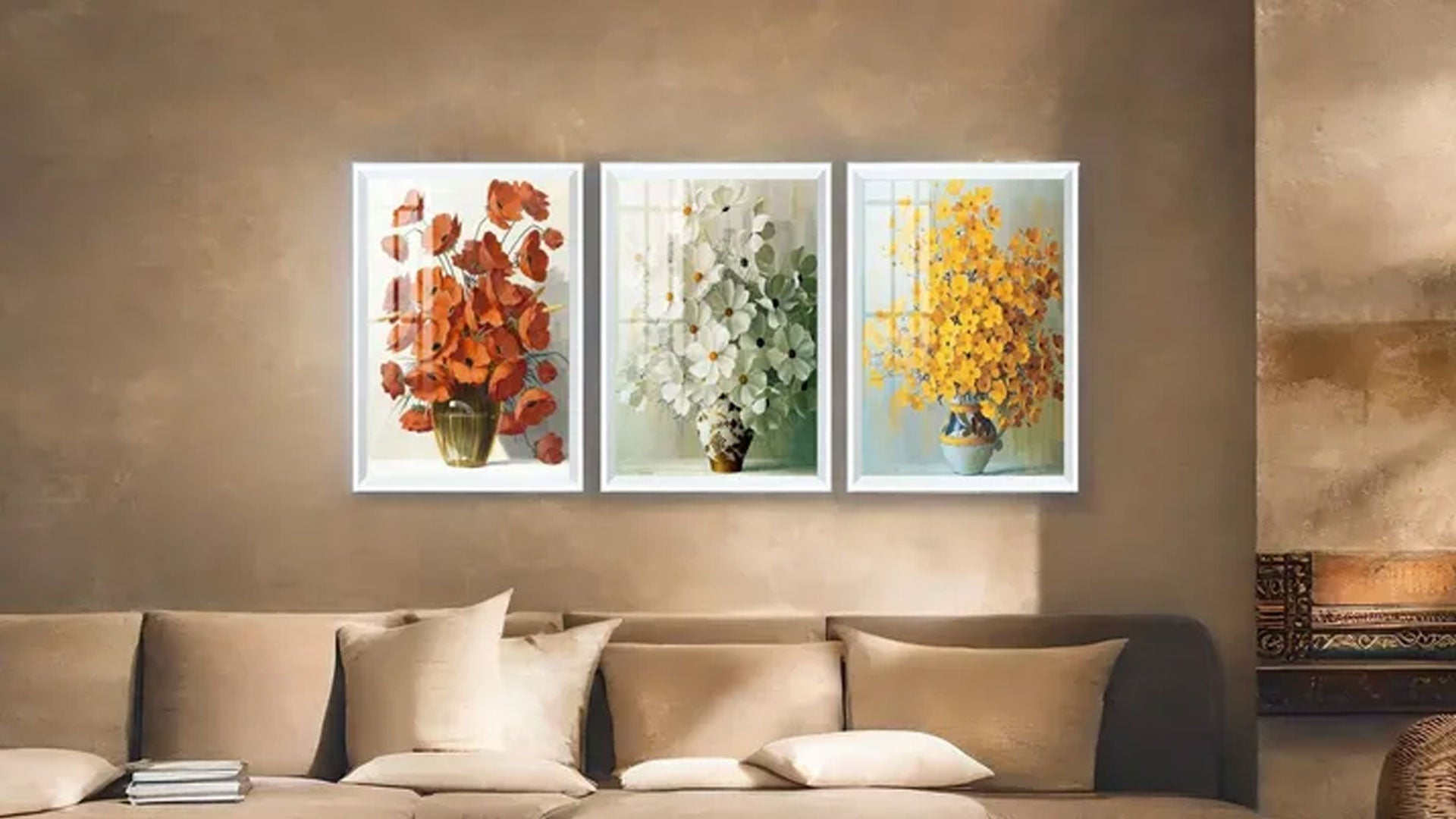 Flowers in a vase painting set, white frame, 33x48 (CR4-608)